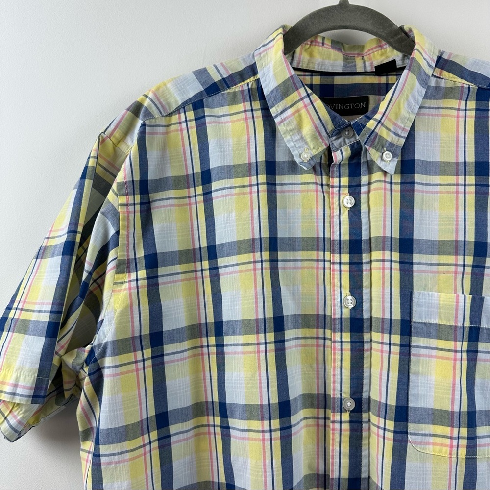 Covington Short Sleeve Plaid Button Front Shirt XL Cotton